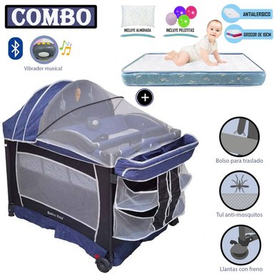 CUNA CORRAL BABY KITS VERONA AZUL+ COLCHÓN 4 ' CELESTE