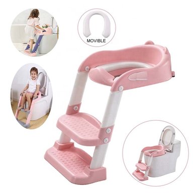 ASIENTO ENTRENAMIENTO PARA NIÑOS CON ESCALERA ROSADO