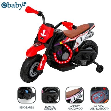 MOTOCICLETA A BATERÍA MUSICAL Y LUCES EBABY COD.349 ROJO - 1
