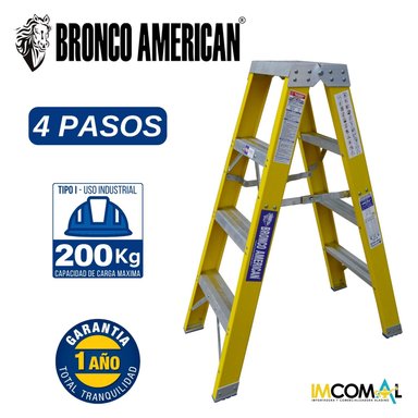ESCALERA TIJERA FIBRA DE VIDRIO PROFESIONAL DOBLE ASCENSO 4 PASOS CAPACIDAD DE CARGA 200 KG- BRONCO AMERICAN LADDER