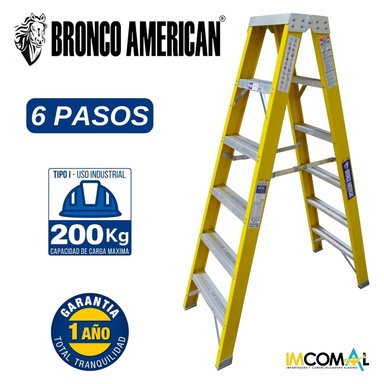 ESCALERA TIJERA FIBRA DE VIDRIO PROFESIONAL DOBLE ASCENSO 6 PASOS CAPACIDAD DE CARGA 200 KG - BRONCO AMERICAN LADDER