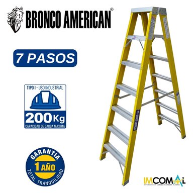 ESCALERA TIJERA FIBRA DE VIDRIO PROFESIONAL DOBLE ASCENSO 7 PASOS CAPACIDAD DE CARGA 200 KG - BRONCO AMERICAN LADDER