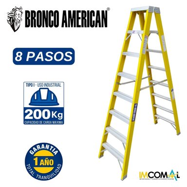 ESCALERA TIJERA FIBRA DE VIDRIO PROFESIONAL DOBLE ASCENSO 8 PASOS CAPACIDAD DE CARGA 200 KG - BRONCO AMERICAN LADDER