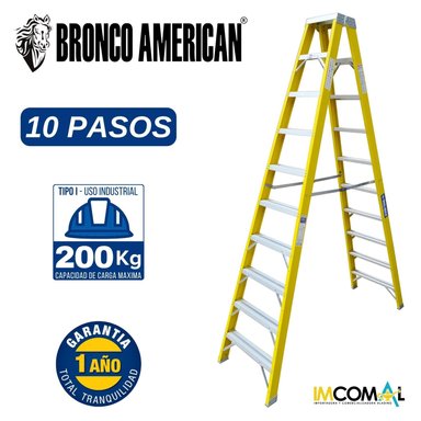 ESCALERA TIJERA FIBRA DE VIDRIO PROFESIONAL DOBLE ASCENSO 10 PASOS CAPACIDAD DE CARGA 200 KG - BRONCO AMERICAN LADDER