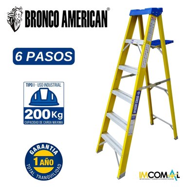 ESCALERA TIJERA FIBRA DE VIDRIO PROFESIONAL SIMPLE ASCENSO 6 PASOS CAPACIDAD DE CARGA 200  KG - BRONCO AMERICAN LADDER