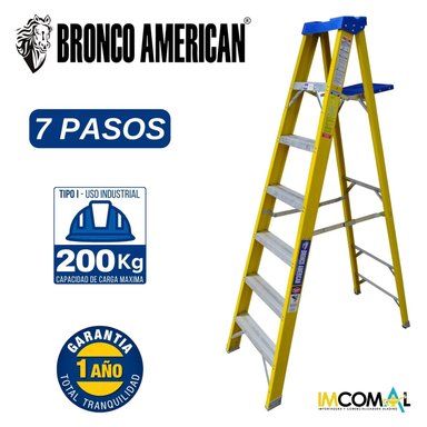 ESCALERA TIJERA FIBRA DE VIDRIO PROFESIONAL SIMPLE ASCENSO 7 PASOS CAPACIDAD DE CARGA 200 KG - BRONCO AMERICAN LADDER