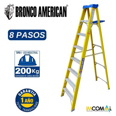 ESCALERA TIJERA  FIBRA DE VIDRIO PROFESIONAL SIMPLE ASCENSO 8 PASOS CAPACIDAD DE CARGA 200 KG - BRONCO AMERICAN LADDER