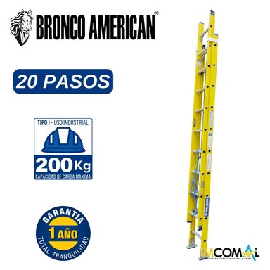 ESCALERA TELESCOPICA FIBRA DE VIDRIO 20 PASOS CAPACIDAD DE CARGA 200 KG - BRONCO AMERICAN LADDER