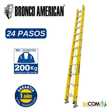 ESCALERA TELESCOPICA FIBRA DE VIDRIO 24 PASOS CAPACIDAD DE CARGA 200 KG - BRONCO AMERICAN LADDER