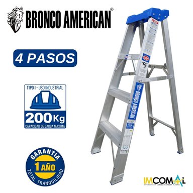 ESCALERA ALUMINIO STANDARD TIJERA SIMPLE ASCENSO DE 4 PASOS CAPACIDAD DE CARGAR 200 KG - BRONCO AMERICAN