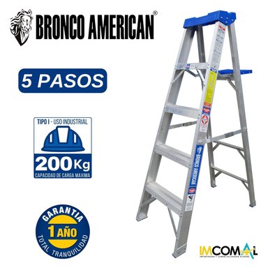 ESCALERA ALUMINIO STANDARD TIJERA SIMPLE ASCENSO DE 5 PASOS CAPACIDAD DE CARGAR 200 KG - BRONCO AMERICAN