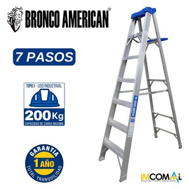 ESCALERA ALUMINIO STANDARD TIJERA SIMPLE ASCENSO DE 7 PASOS CAPACIDAD DE CARGAR 200 KG - BRONCO AMERICAN