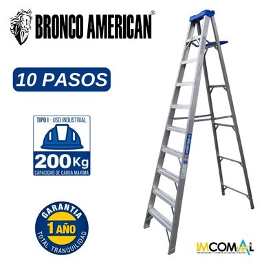 ESCALERA ALUMINIO STANDARD TIJERA SIMPLE ASCENSO DE 10 PASOS CAPACIDAD DE CARGA 200 KG - BRONCO AMERICAN