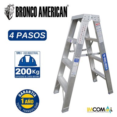 ESCALERA ALUMINIO STANDARD TIJERA DOBLE ASCENSO DE 4 PASOS CAPACIDAD DE CARGAR 200 KG - BRONCO AMERICAN