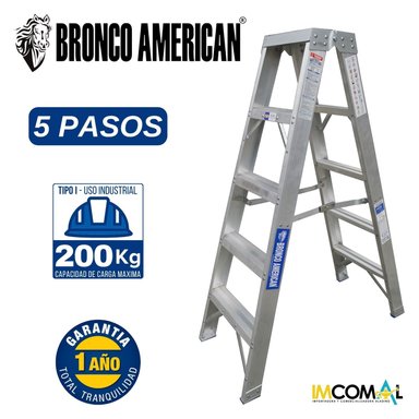 ESCALERA ALUMINIO STANDARD TIJERA DOBLE ASCENSO DE 5 PASOS CAPACIDAD DE CARGAR 200 KG - BRONCO AMERICAN