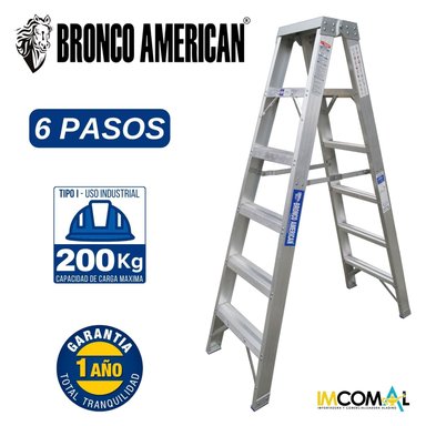 ESCALERA ALUMINIO STANDARD TIJERA DOBLE ASCENSO DE 6 PASOS CAPACIDAD DE CARGAR 200 KG - BRONCO AMERICAN