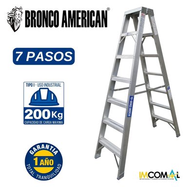 ESCALERA ALUMINIO STANDARD TIJERA DOBLE ASCENSO DE 7 PASOS CAPACIDAD DE CARGAR 200 KG - BRONCO AMERICAN