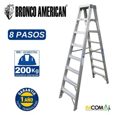 ESCALERA ALUMINIO STANDARD TIJERA DOBLE ASCENSO DE 8 PASOS CAPACIDAD DE CARGAR 200 KG - BRONCO AMERICAN