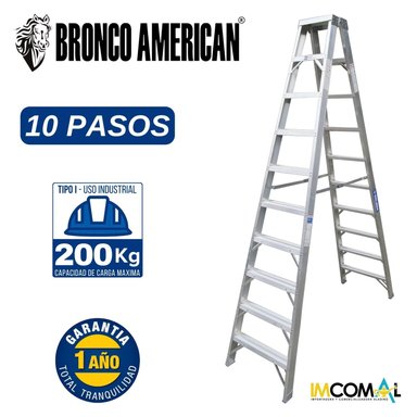 ESCALERA ALUMINIO STANDARD TIJERA DOBLE ASCENSO DE 10 PASOS CAPACIDAD DE CARGAR 200 KG - BRONCO AMERICAN