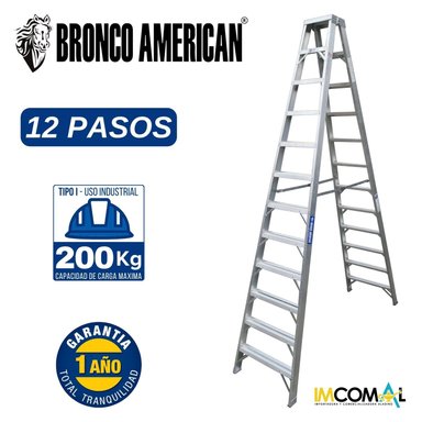ESCALERA ALUMINIO STANDARD TIJERA DOBLE ASCENSO DE 12 PASOS CAPACIDAD DE CARGAR 200 KG - BRONCO AMERICAN