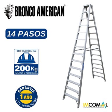 ESCALERA ALUMINIO STANDARD TIJERA DOBLE ASCENSO DE 14 PASOS CAPACIDAD DE CARGAR 200 KG - BRONCO AMERICAN