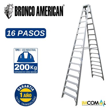 ESCALERA ALUMINIO STANDARD TIJERA DOBLE ASCENSO DE 16 PASOS CAPACIDAD DE CARGAR 200 KG - BRONCO AMERICAN