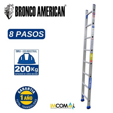 ESCALERA ALUMINIO STANDARD TIPO ARRIMO DE 8 PASOS CAPACIDAD DE CARGA 200 KG - BRONCO AMERICAN
