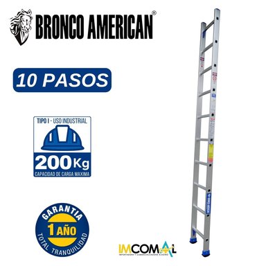 ESCALERA ALUMINIO STANDARD TIPO ARRIMO DE 10 PASOS CAPACIDAD DE CARGA 200 KG - BRONCO AMERICAN