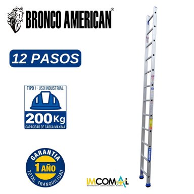ESCALERA ALUMINIO STANDARD TIPO ARRIMO DE 12 PASOS CAPACIDAD DE CARGA 200 KG - BRONCO AMERICAN
