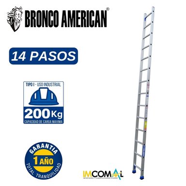 ESCALERA ALUMINIO STANDARD TIPO ARRIMO DE 14 PASOS CAPACIDAD DE CARGA 200 KG - BRONCO AMERICAN