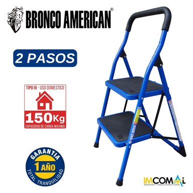 ESCALERA ACERO DOMESTICA TIPO TABURETE DE 2 PASOS CAPACIDAD DE CARGA 150 KG - BRONCO AMERICAN