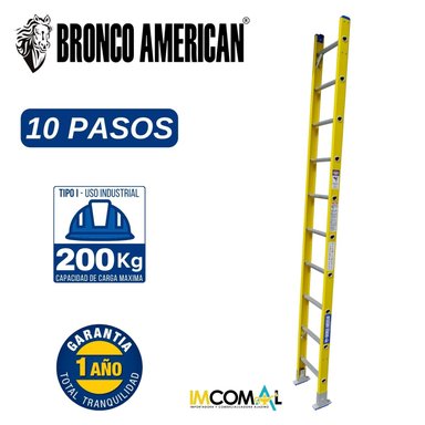 ESCALERA FIBRA DE VIDRIO PROFESIONAL TIPO ARRIMO DE 10 PASOS CAPACIDAD DE CARGA 200 KG - BRONCO AMERICAN