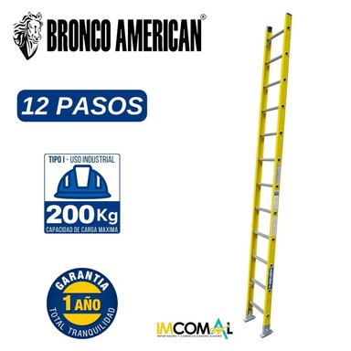 ESCALERA FIBRA DE VIDRIO PROFESIONAL TIPO ARRIMO DE 12 PASOS CAPACIDAD DE CARGA 200 KG - BRONCO AMERICAN