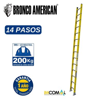 ESCALERA FIBRA DE VIDRIO PROFESIONAL TIPO ARRIMO DE 14 PASOS CAPACIDAD DE CARGA 200 KG - BRONCO AMERICAN