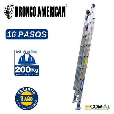 ESCALERA ALUMINIO PROFESIONAL TELESCOPICA DE 16 PASOS CAPACIDAD DE CARGA 200 KG - BRONCO AMERICAN