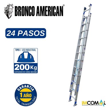 ESCALERA ALUMINIO PROFESIONAL TELESCOPICA DE 24 PASOS CAPACIDAD DE CARGA 200 KG - BRONCO AMERICAN