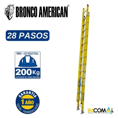 ESCALERA FIBRA DE VIDRIO PROFESIONAL TELESCOPICA DE 28 PASOS CAPACIDAD DE CARGA 200 KG - BRONCO AMERICAN