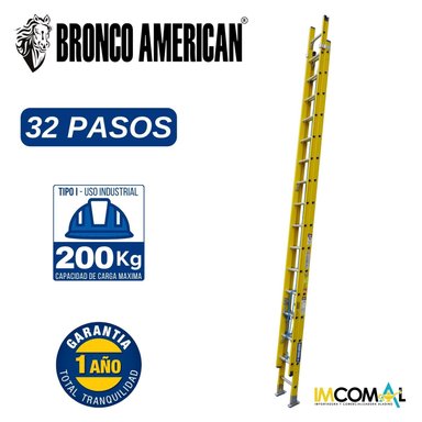ESCALERA FIBRA DE VIDRIO PROFESIONAL TELESCOPICA DE 32 PASOS CAPACIDAD DE CARGA 200 KG - BRONCO AMERICAN