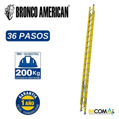 ESCALERA FIBRA DE VIDRIO PROFESIONAL TELESCOPICA DE 36 PASOS CAPACIDAD DE CARGA 200 KG - BRONCO AMERICAN