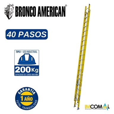 ESCALERA FIBRA DE VIDRIO PROFESIONAL TELESCOPICA DE 40 PASOS CAPACIDAD DE CARGA 200 KG - BRONCO AMERICAN