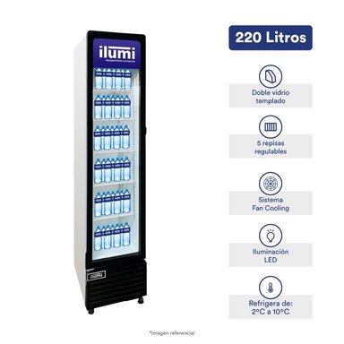 VISICOOLER ILUMI MONOPUERTA NO FROST FAN COOLING 220LT