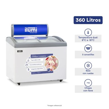 CONGELADORA ILUMI TF-4600 460 LTS DUAL CON TAPA VIDRIO
