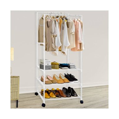 PERCHERO GRETAIL ORGANIZADOR ROPA ACERO INOXIDABLE BLANCO COLGADOR ZAPATERO ESTANTE DOBLE 3 NIVELES RUEDAS