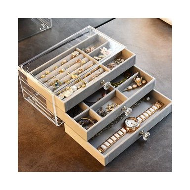 JOYERO GRETAIL BEIGE ORGANIZADOR DE JOYAS COFRE PULSERAS RELOJES 3 NIVELES