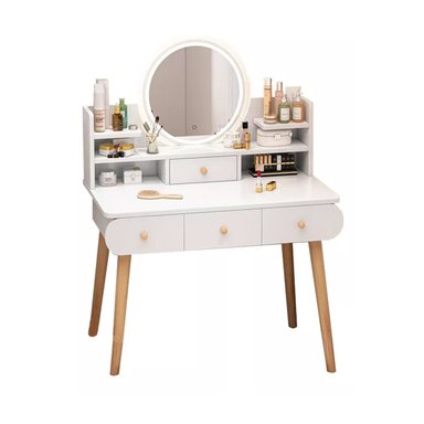 TOCADOR DE MAQUILLAJE VINTAGE CON ESPEJO PARA DORMITORIO BLANCO ZZ41 - 1