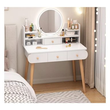 TOCADOR DE MAQUILLAJE VINTAGE CON ESPEJO PARA DORMITORIO BLANCO ZZ41 - 2