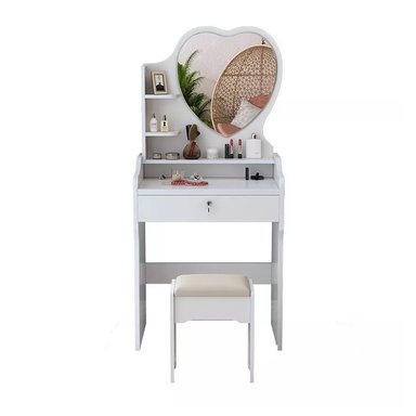 TOCADOR DE MAQUILLAJE CON ESPEJO CON TABURETE PARA DORMITORIO BLANCO ZZ25 - 1