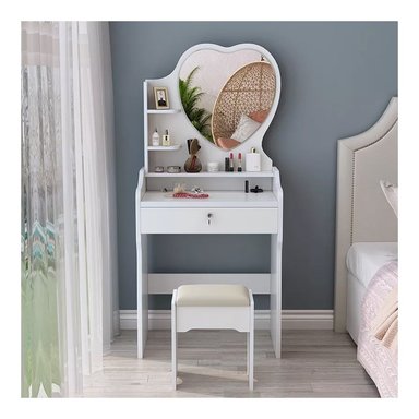 TOCADOR DE MAQUILLAJE CON ESPEJO CON TABURETE PARA DORMITORIO BLANCO ZZ25 - 3