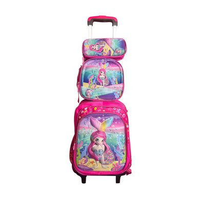 SET MOCHILA LUCES RUEDAS 3D EVA SIRENA MOCHILA-LONCHERA-CARTUCHERA