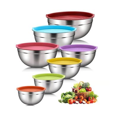 SET BOWLS ACERO INOXIDABLE 14 PIEZAS CON TAPAS DE COLORES